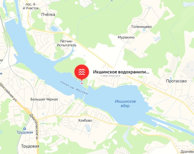 Икшинское водохранилище на карте