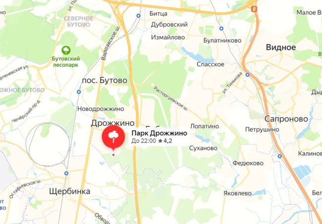 Парк Дрожжино на карте